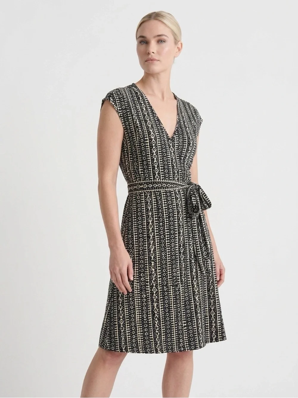 Tory Burch Navy and White Printed Sleeveless Wrap Dress